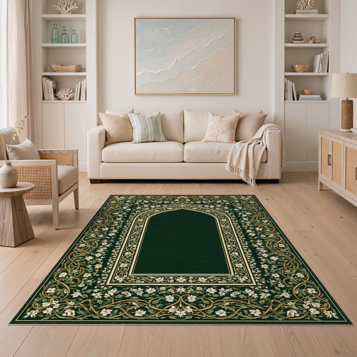 Green Floral Arch Vintage Area Rug