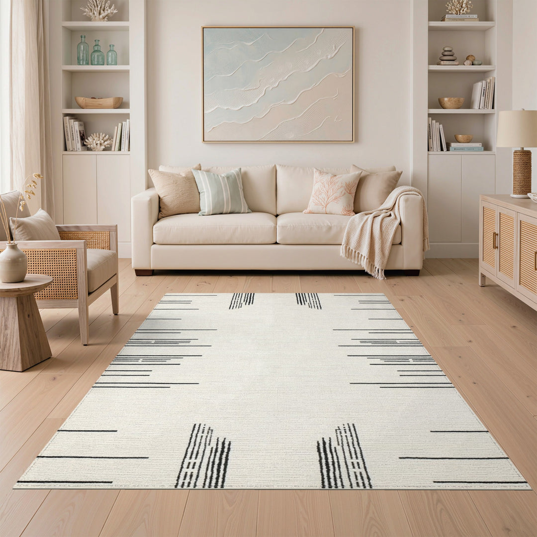 Black and White Black White Linear Geometric Area Rug