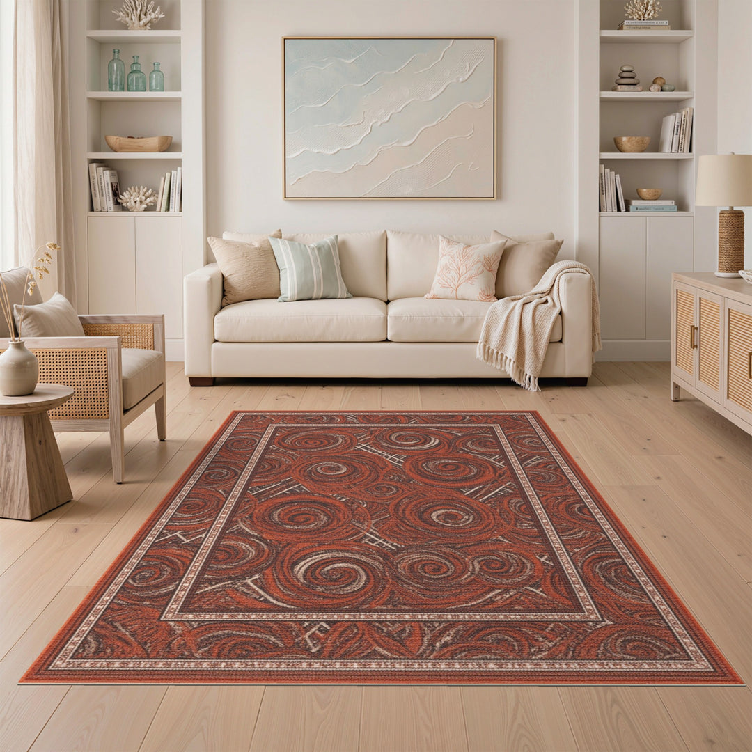 Red Spiral Abstract Area Rug