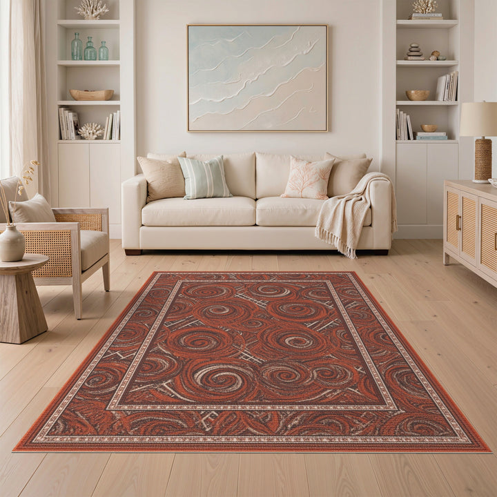 Red Spiral Abstract Area Rug