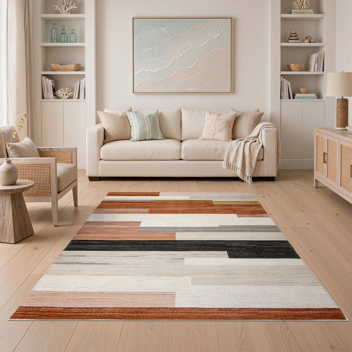 Modern Geometric Striped Brown Area Rug