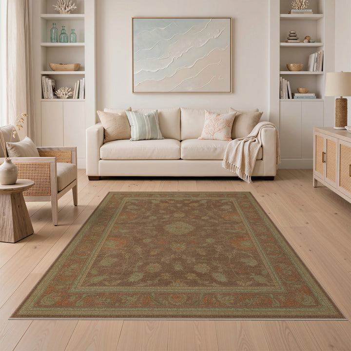 Brown and Tan Vintage Brown Floral Area Rug