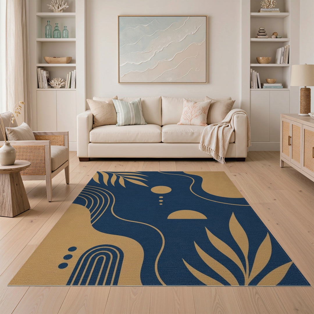 Abstract Area Navy Gold Abstract Wave Area Rug