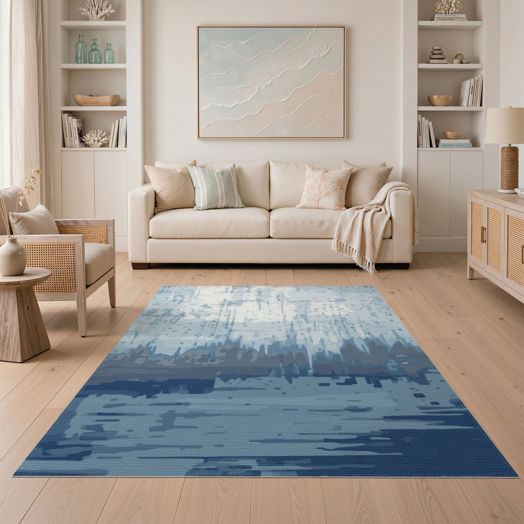 Blue Abstract Skyline Area Rug