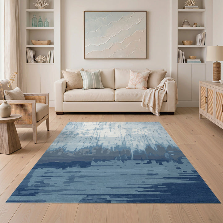 Blue Abstract Skyline Area Rug