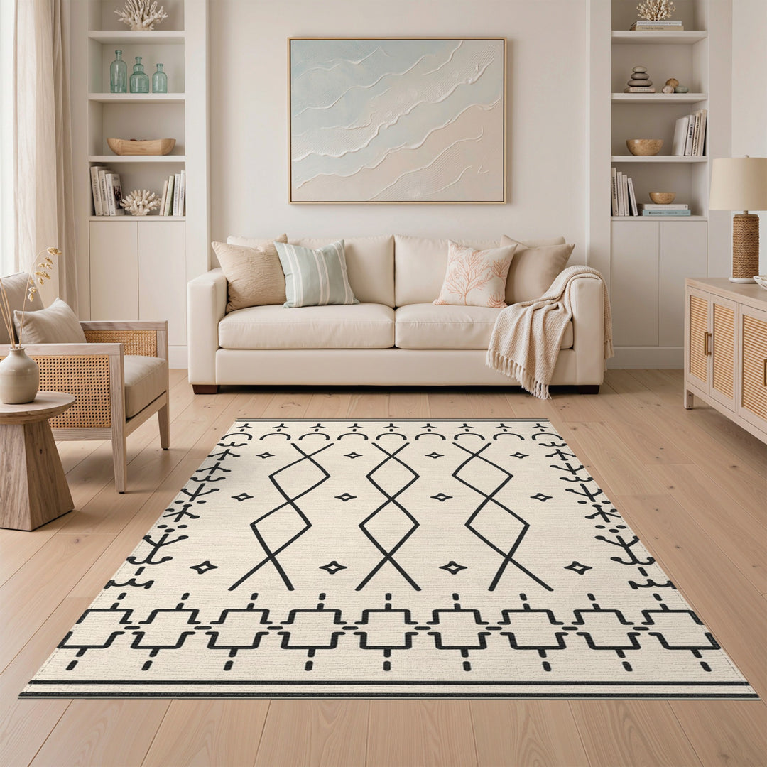 Black White Heritage Tribal Area Rug
