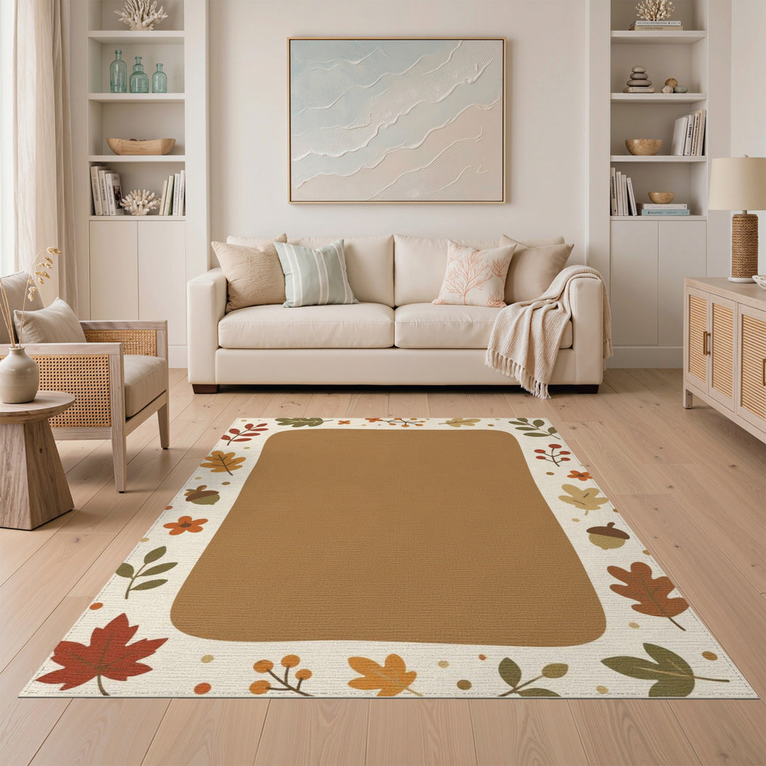 Autumn Leaf Border Brown Area Rug