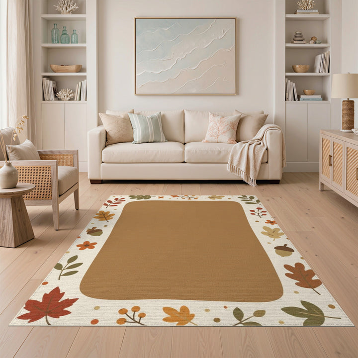 Autumn Leaf Border Brown Area Rug