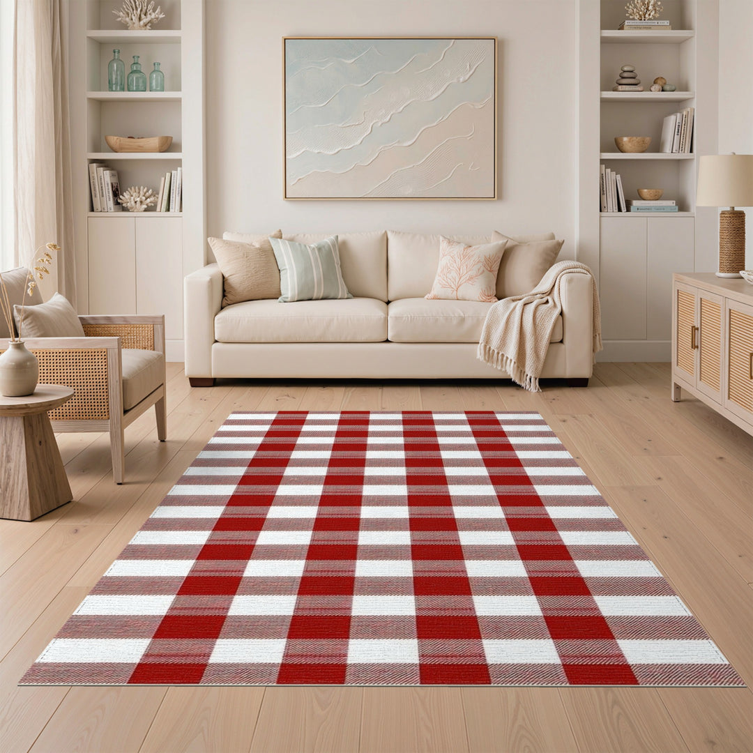 Rustic Farmhouse Red Checkered Farmhouse Area Rug