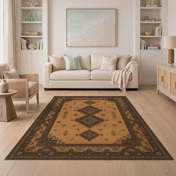 Southwestern Brown Tan Geometric Brown and Tan Area Rug