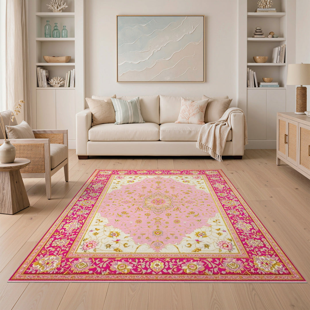 Pink Floral Vintage Area Rug