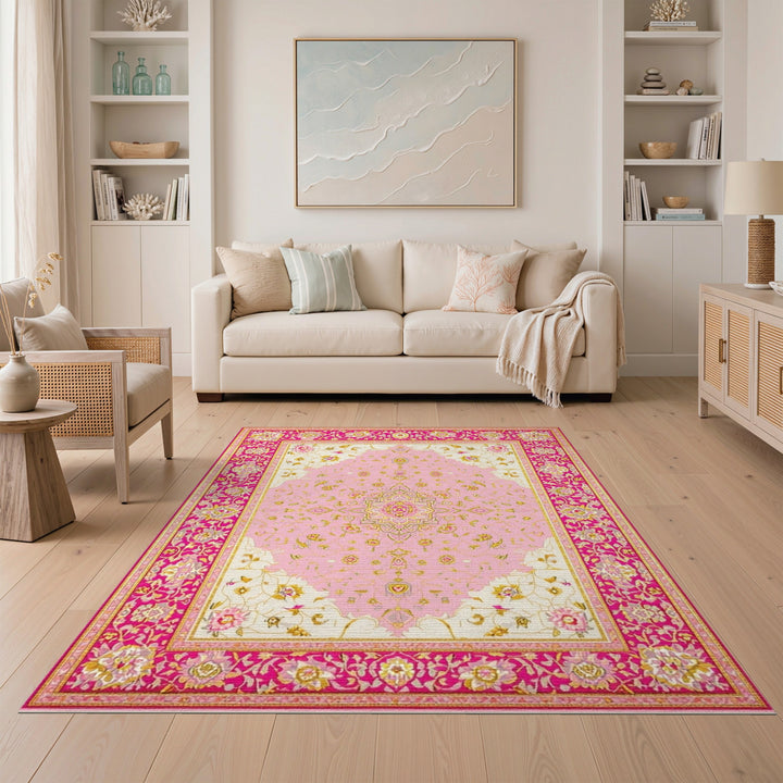 Pink Floral Vintage Area Rug