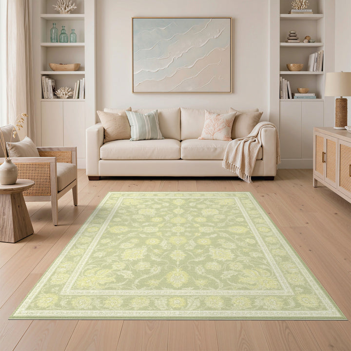 Green ODIKA Sage Green Floral Vintage Area Rug
