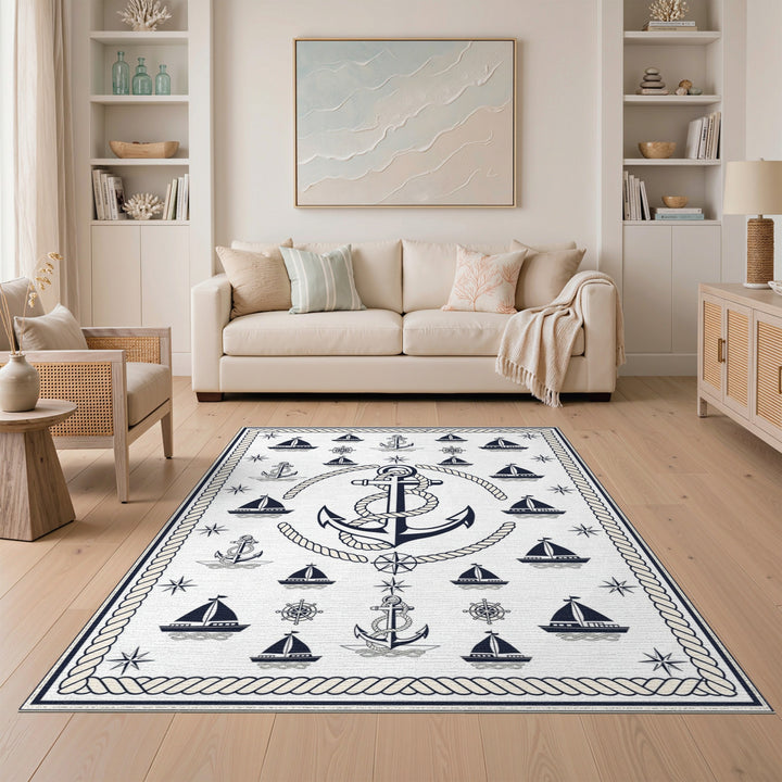 Nautical Anchor Ship Washable Area Rug