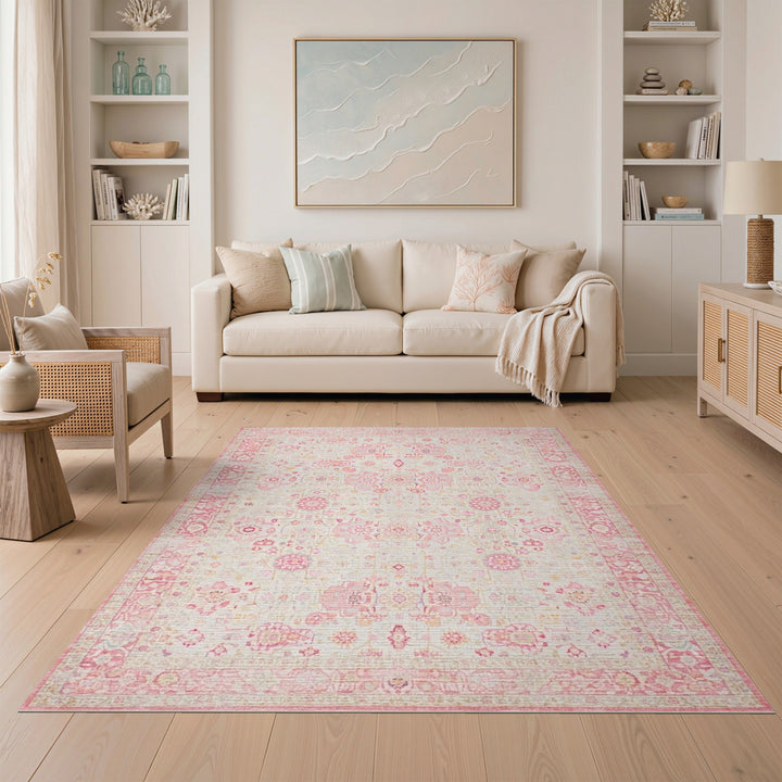 Blush Pink Floral Vintage Area Rug