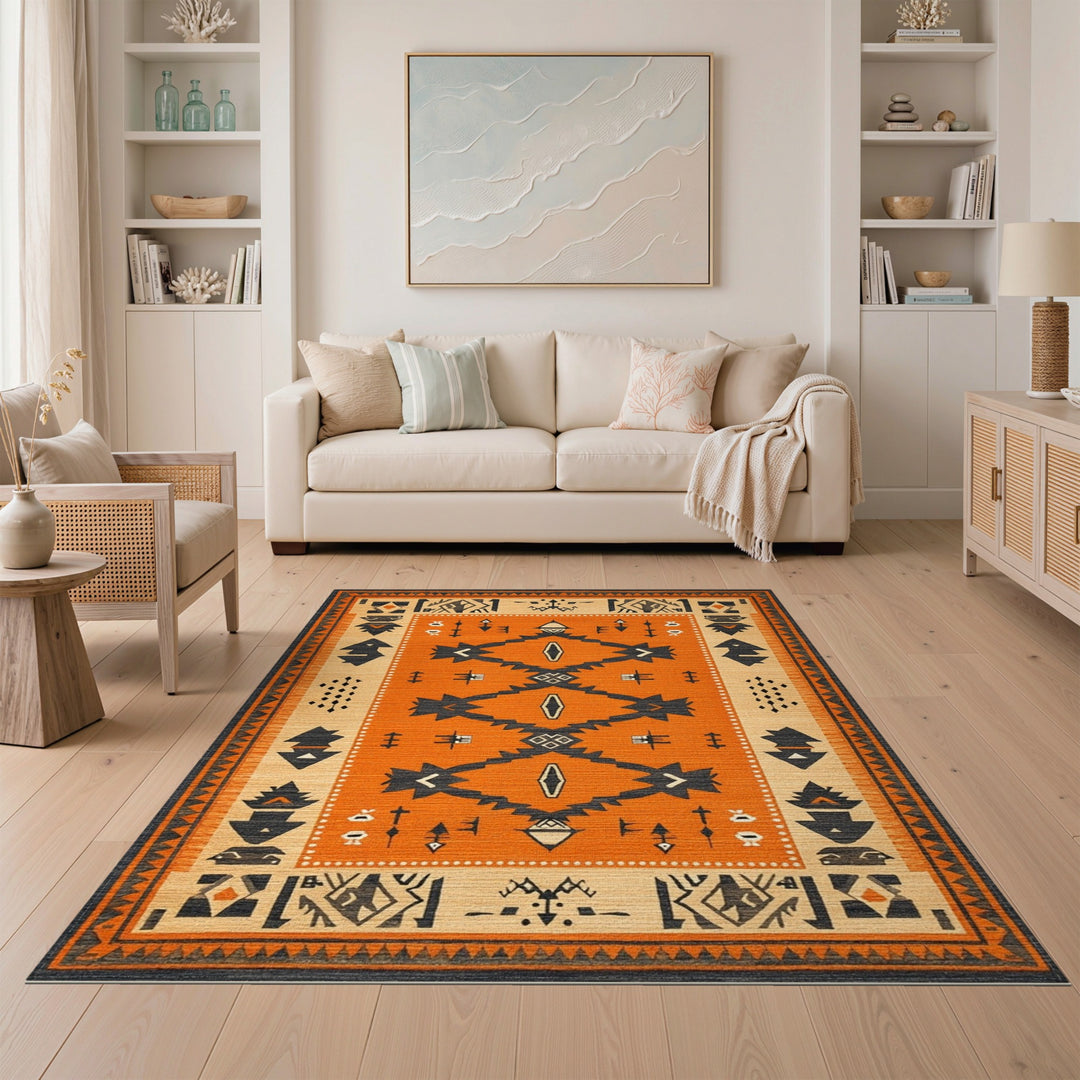 Orange Southwestern Geometric Area Rug