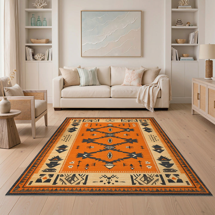 Orange Southwestern Geometric Area Rug