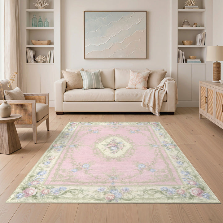 Pink Rose Medallion Floral Vintage Rug