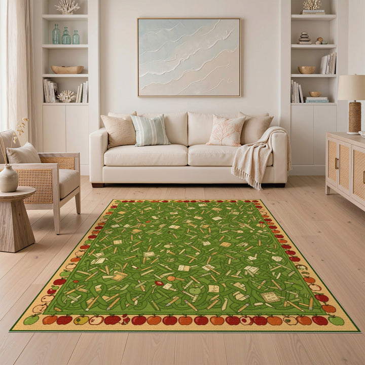 Green Apple Pencil Kids Area Rug