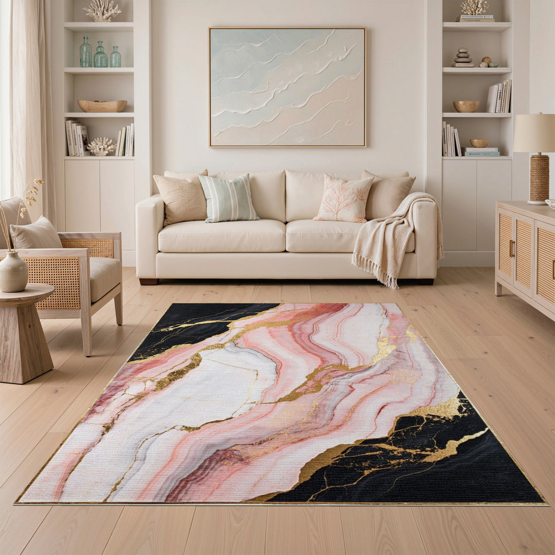 Marble Pink Marble Gold Abstract Area Rug