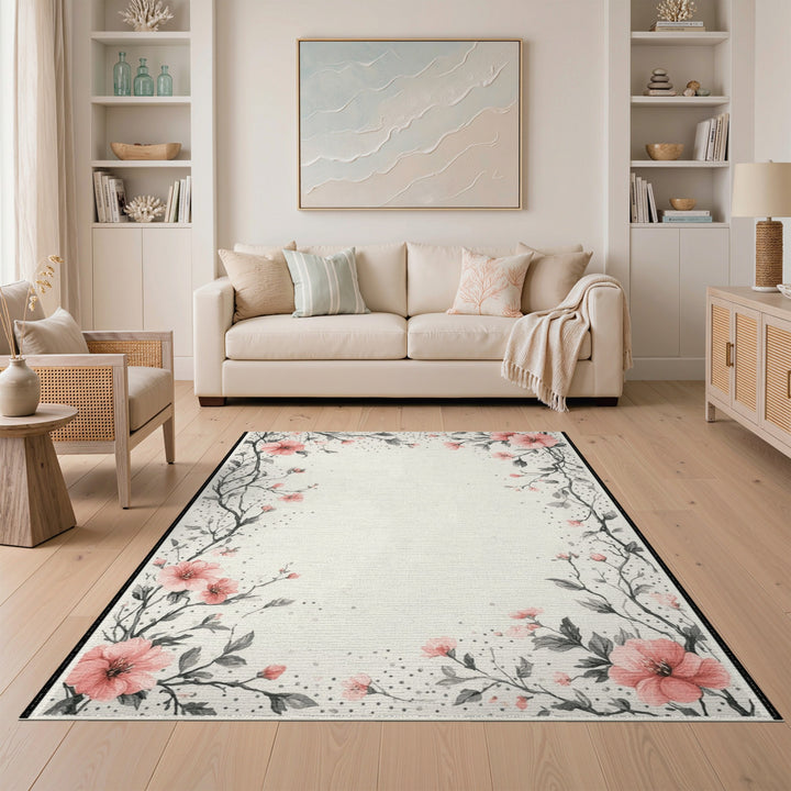 Pink Blossom Washable Area Rug