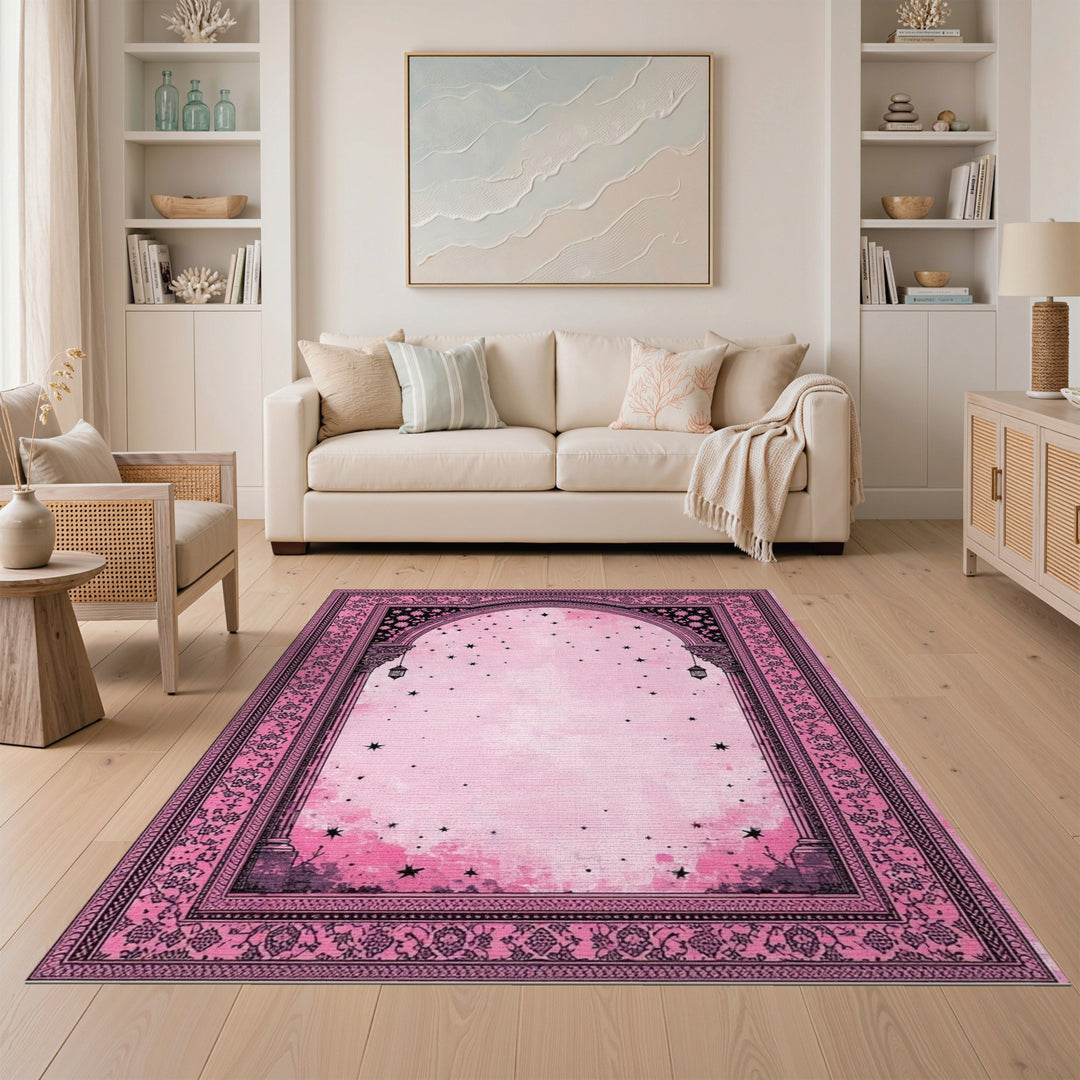 Pink Floral Vintage Starry Arch Area Rug