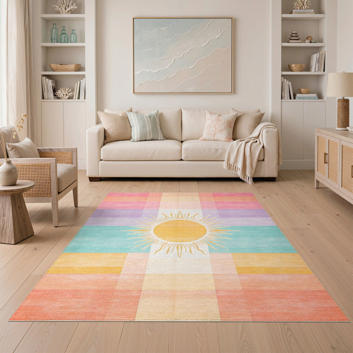 Sunburst Pastel Plaid Area Rug