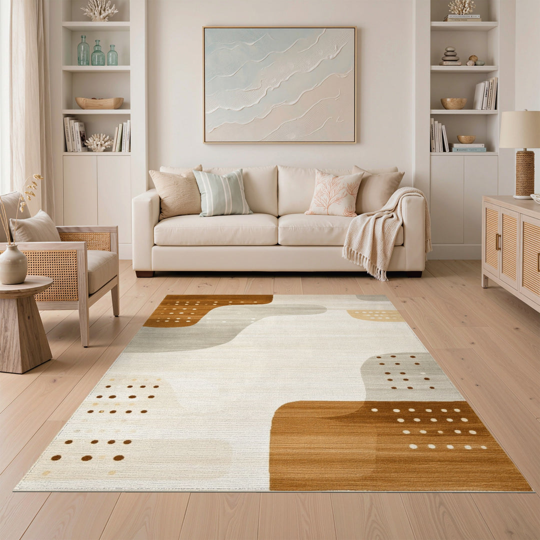 Brown and Tan Abstract Area Brown Abstract Wave Area Rug