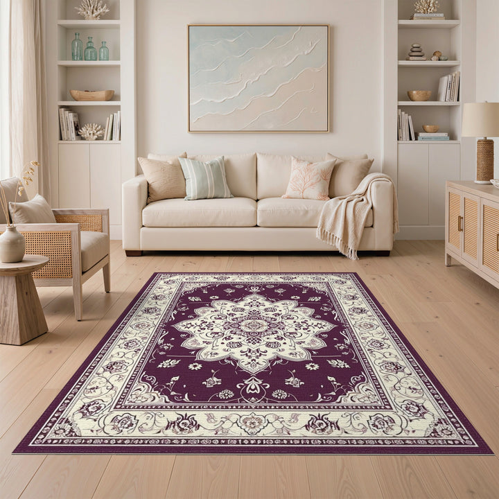Floral Purple Floral Medallion Persian Area Rug