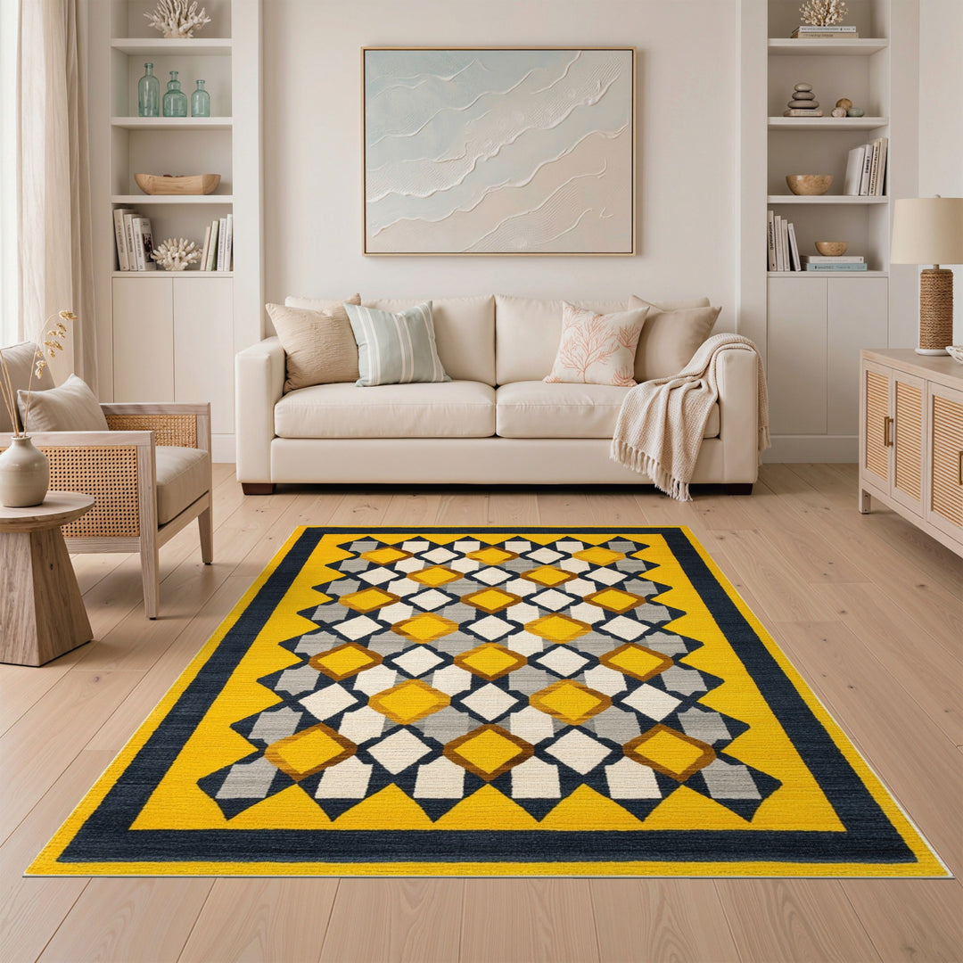 Geometric Modern Yellow Geometric Diamond Area Rug