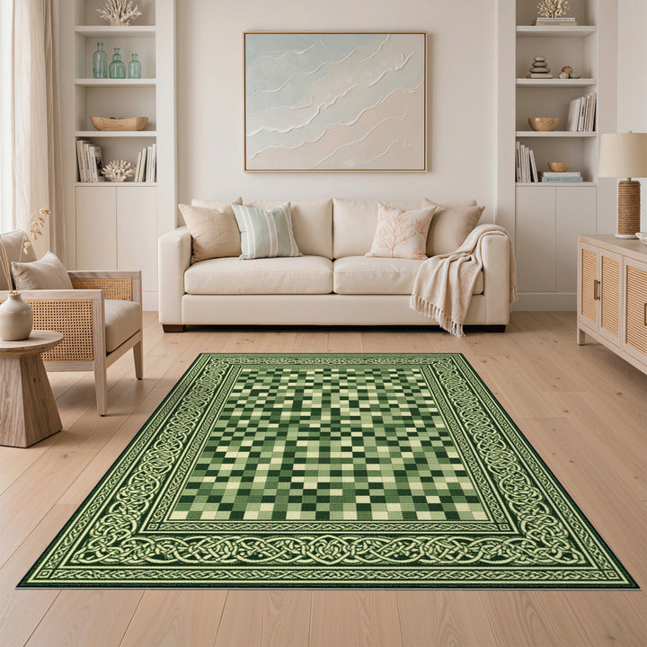 Green Celtic Knot Border Area Rug