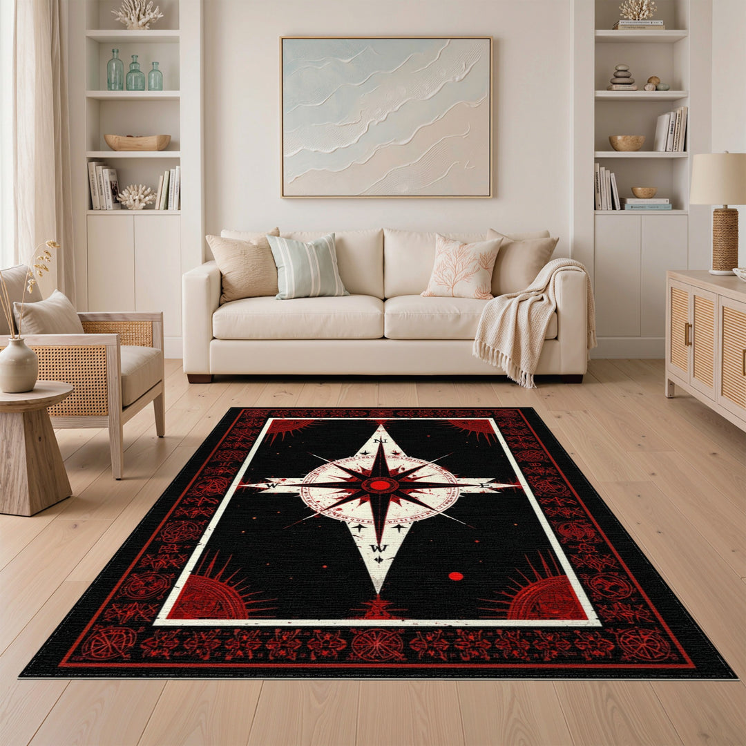ODIKA Red Mystic Compass Area Rug
