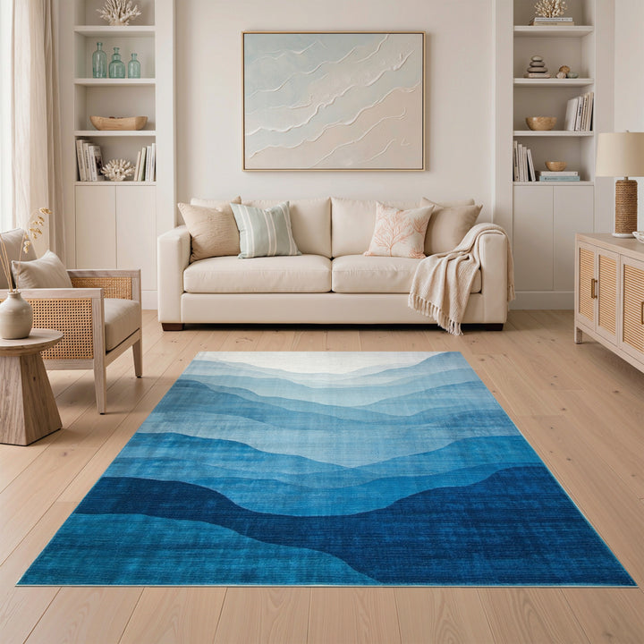Blue Layered Mountain Abstract Area Rug