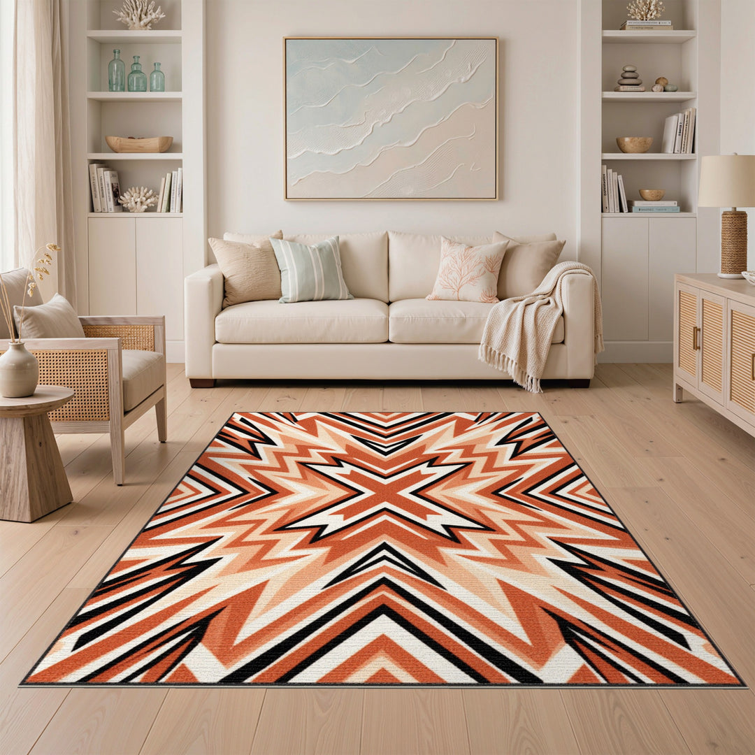 Orange Geometric Chevron Star Area Rug