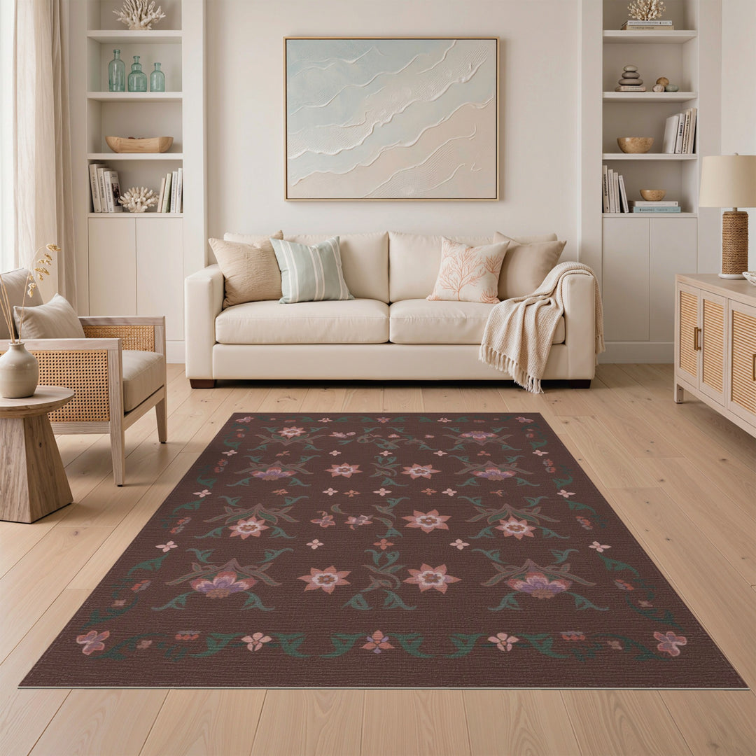 Brown Floral Vintage Area Rug