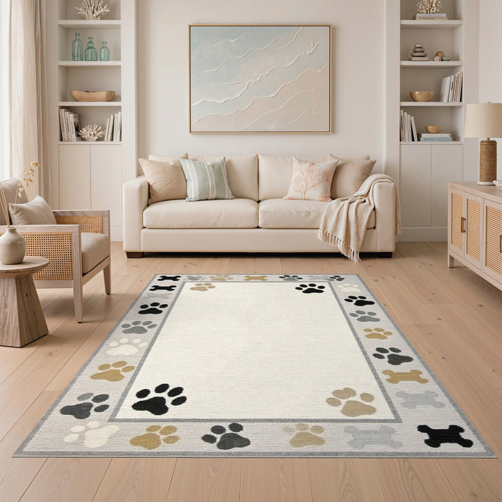 Kids Paw Print Bone Area Rug
