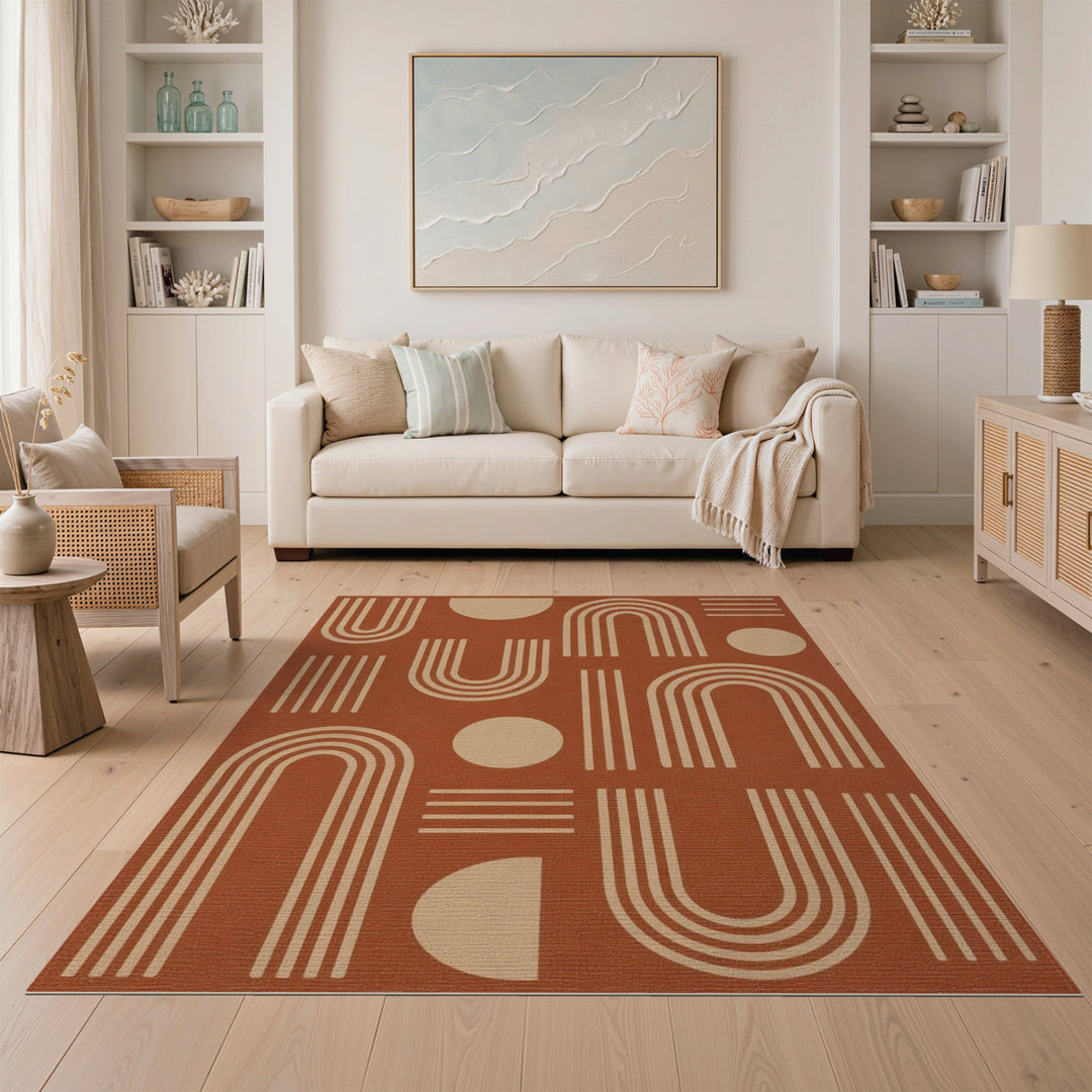 Orange Geometric Arch Orange Area Rug