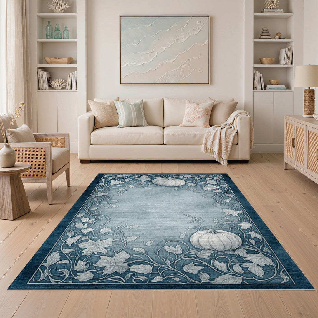 Blue Pumpkin Vine Vintage Area Rug