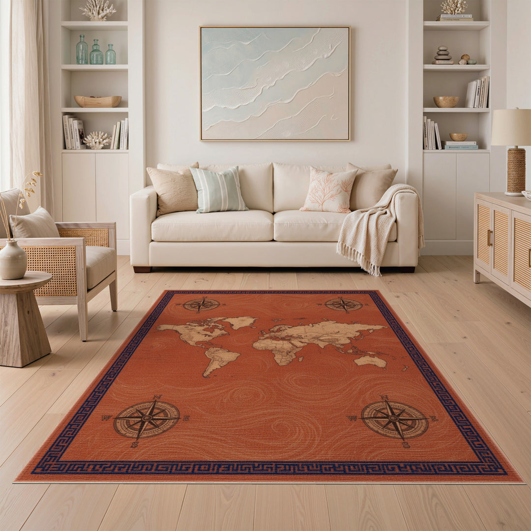 Vintage World Map Red Area Rug