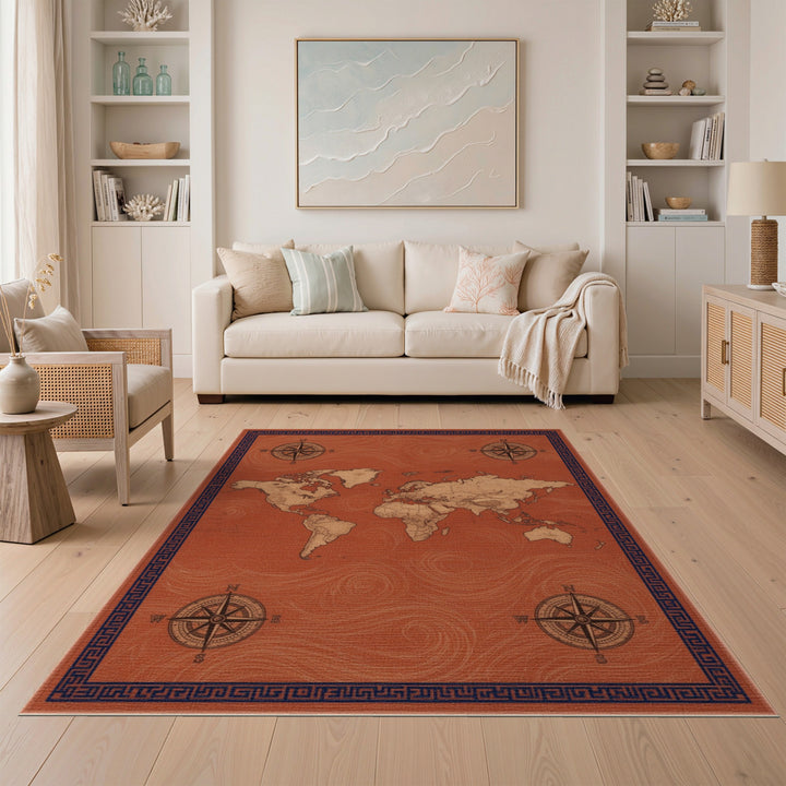 Vintage World Map Red Area Rug