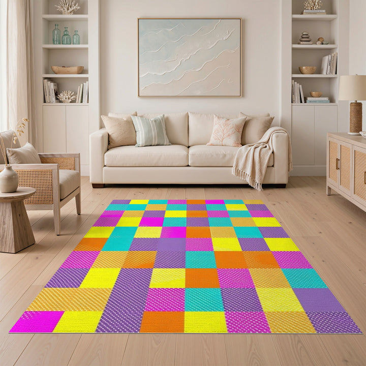 Vibrant Multi-Color Checkered Geometric Area Rug