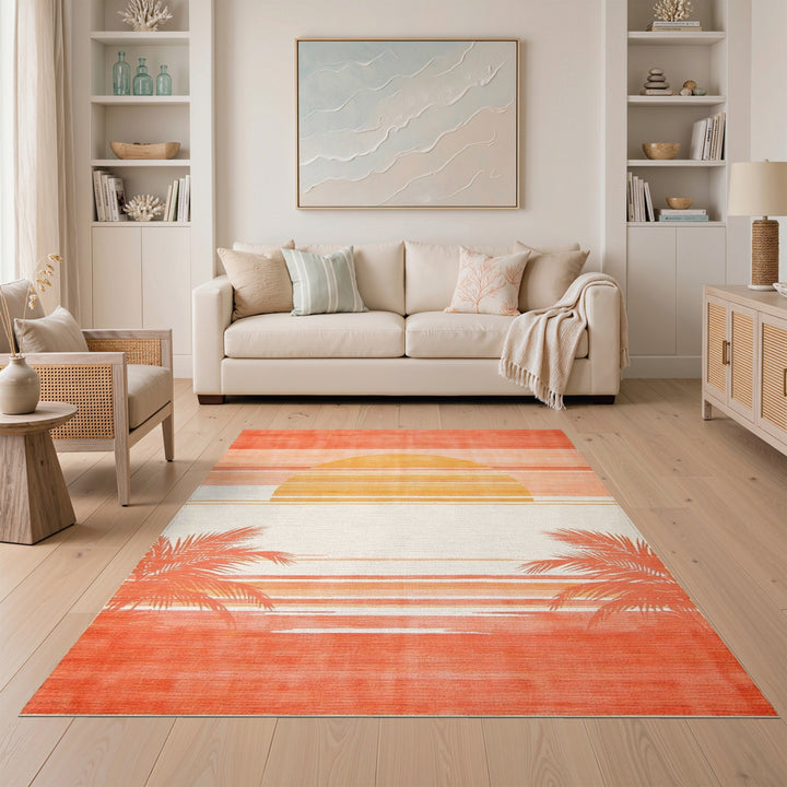 Sunset Palm Orange Area Rug