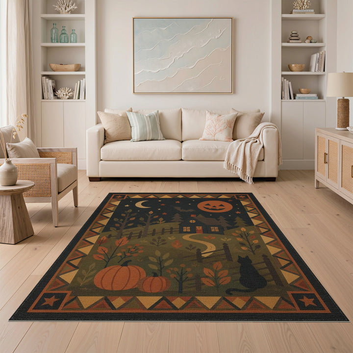 Halloween Pumpkin House Cat Area Rug
