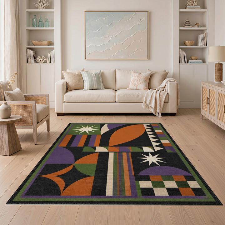 Vivid Geometric Starburst Area Rug