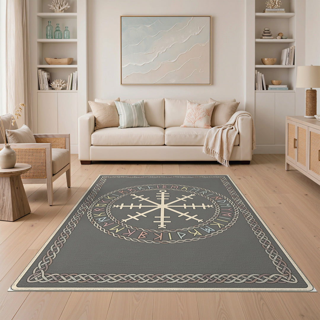 Grey Norse Rune Helm Area Rug
