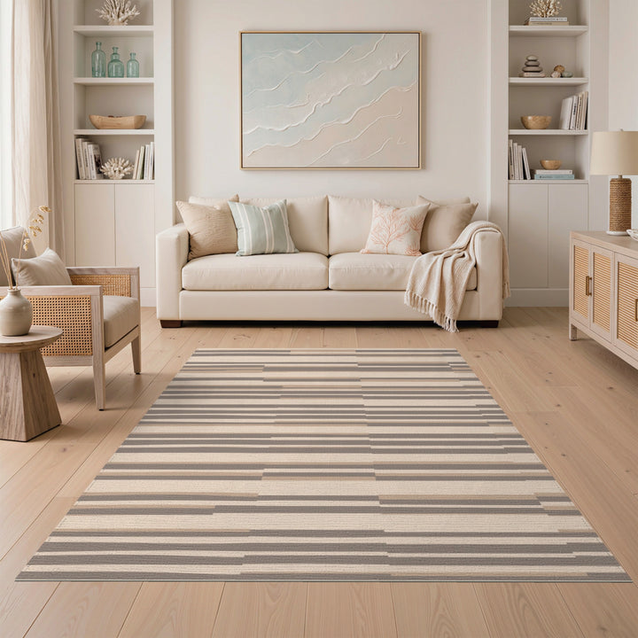 Brown Tan Striped Washable Area Rug