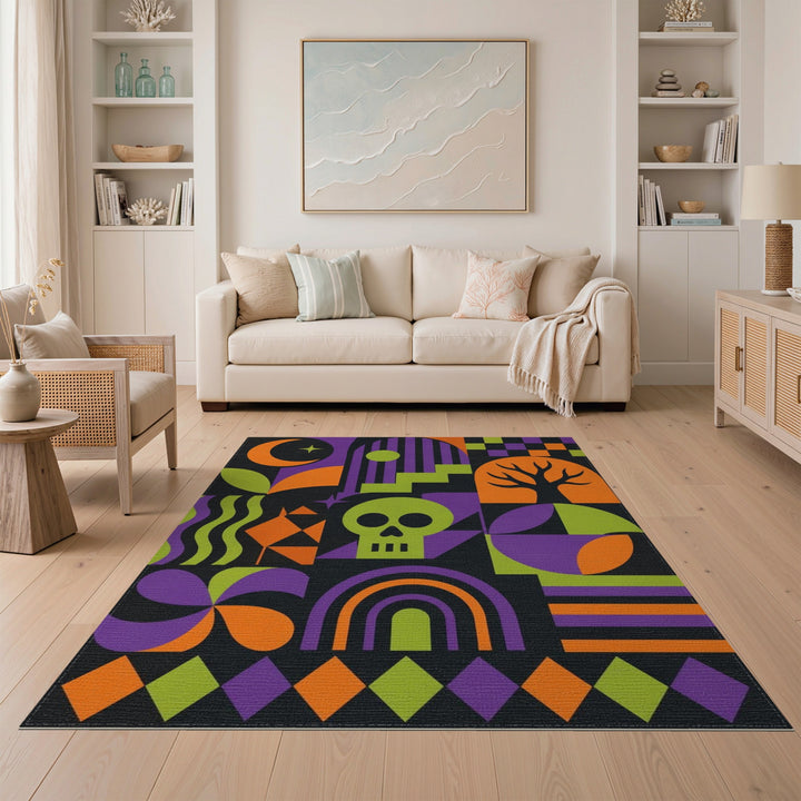Vibrant Geometric Skull Area Rug