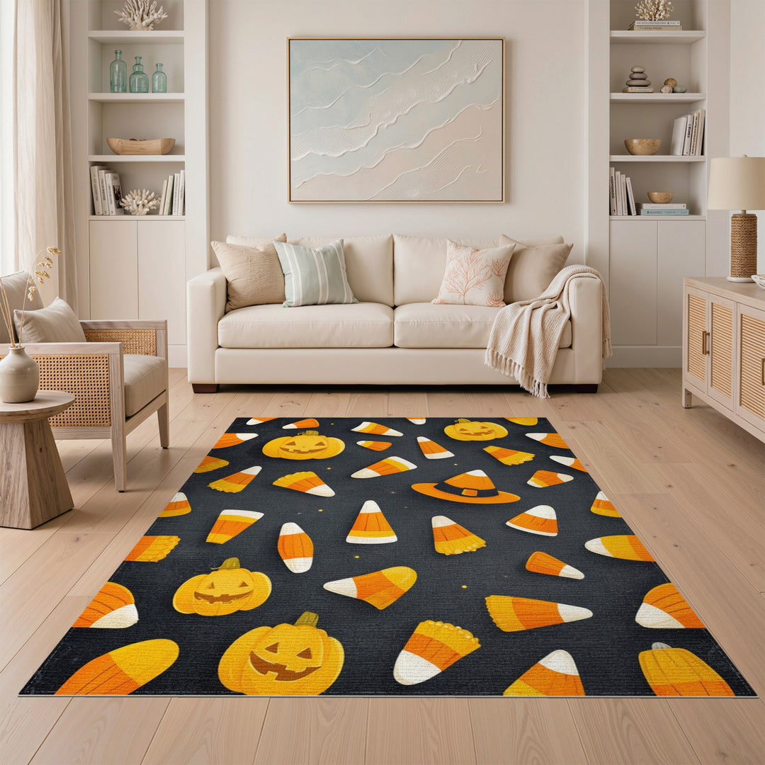 Halloween Pumpkin Candy Corn Kids Area Rug