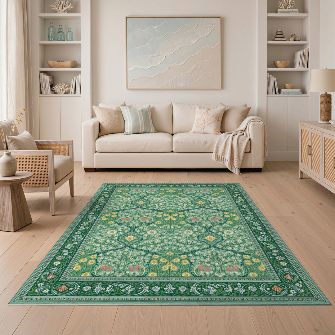 Green Floral Vintage Area Rug