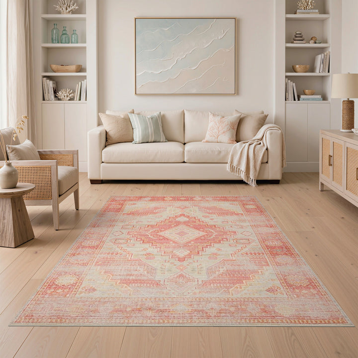 Red Distressed Vintage Geometric Area Rug